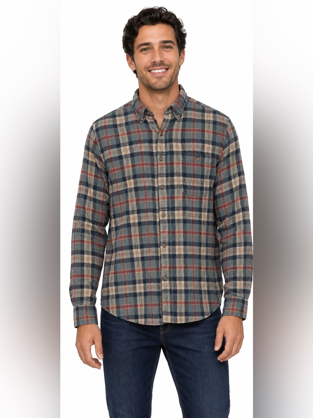 Denim & Flower Ricky Singh Flannel Button Down Shirt Blue Red Plaid Size Medium